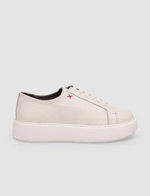 100% Genuine Leather Beige Lace-Up Women's Sports Shoe SCB-4532