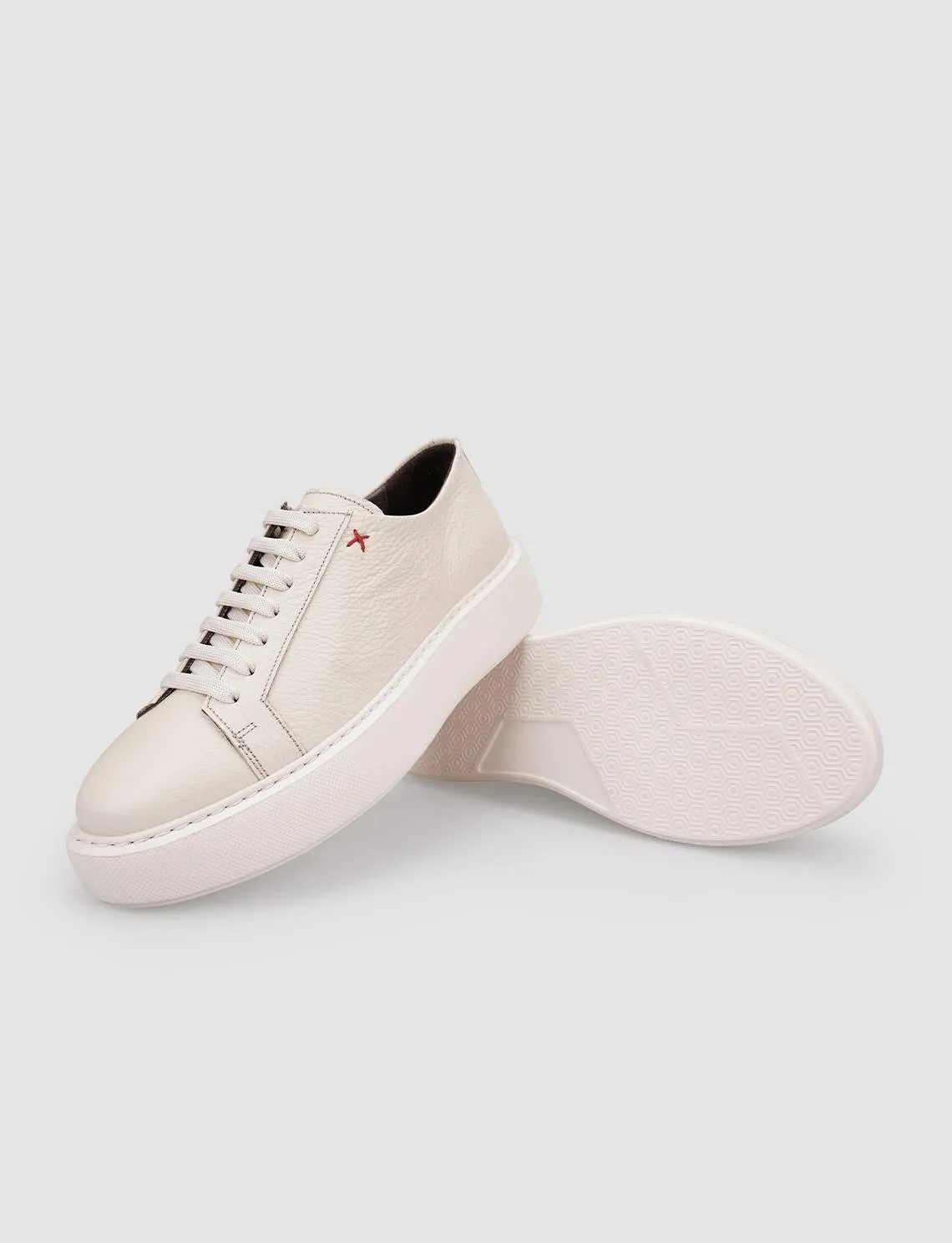 100% Genuine Leather Beige Lace-Up Women's Sports Shoe SCB-4532