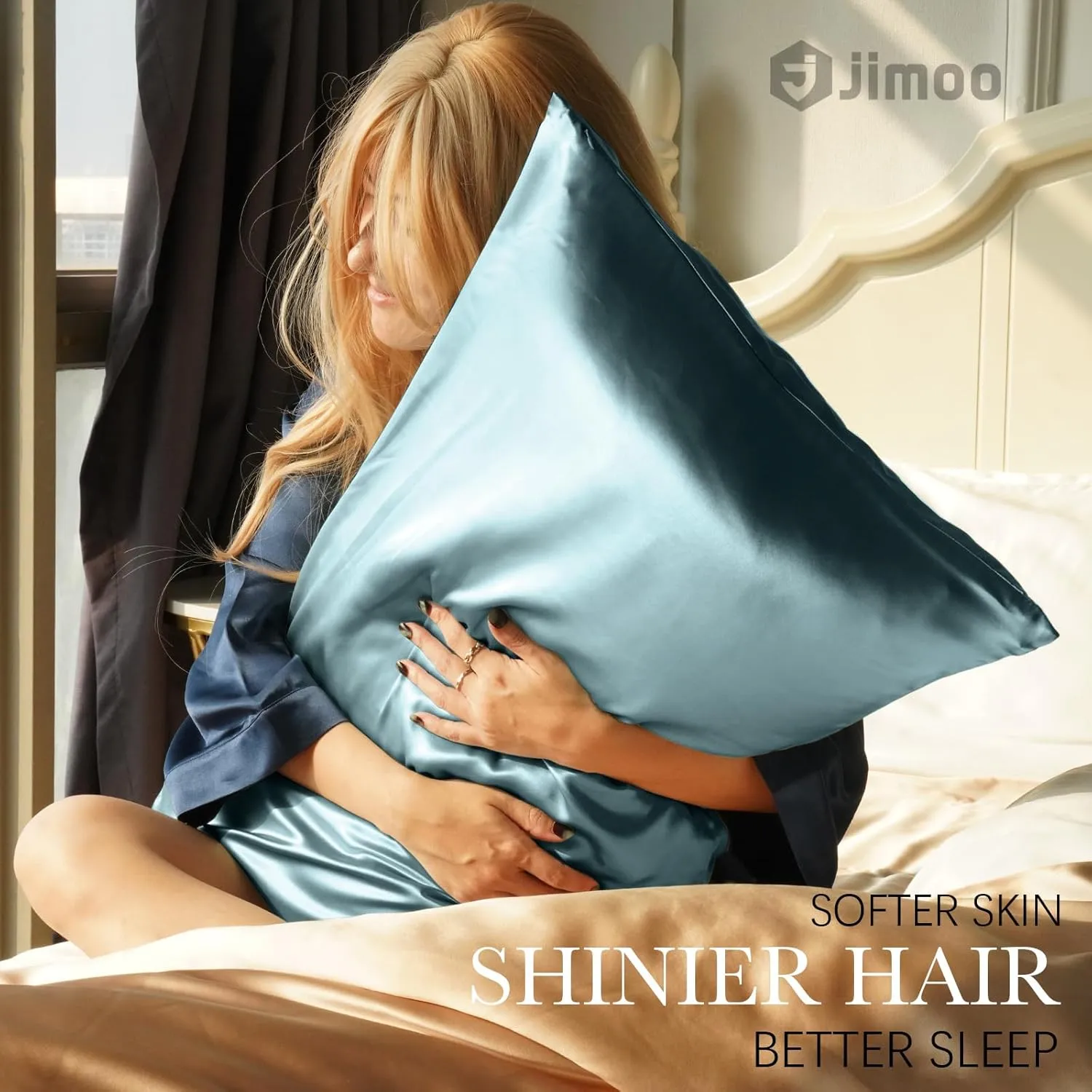 100% Mulberry Silk Pillowcase for Hair and Skin, 22 Momme Pure Natural Silk Pillow Case Both Sided with Zipper, Pillow Cover for Women Mom Men (Airy Blue, Standard 20''×26'')