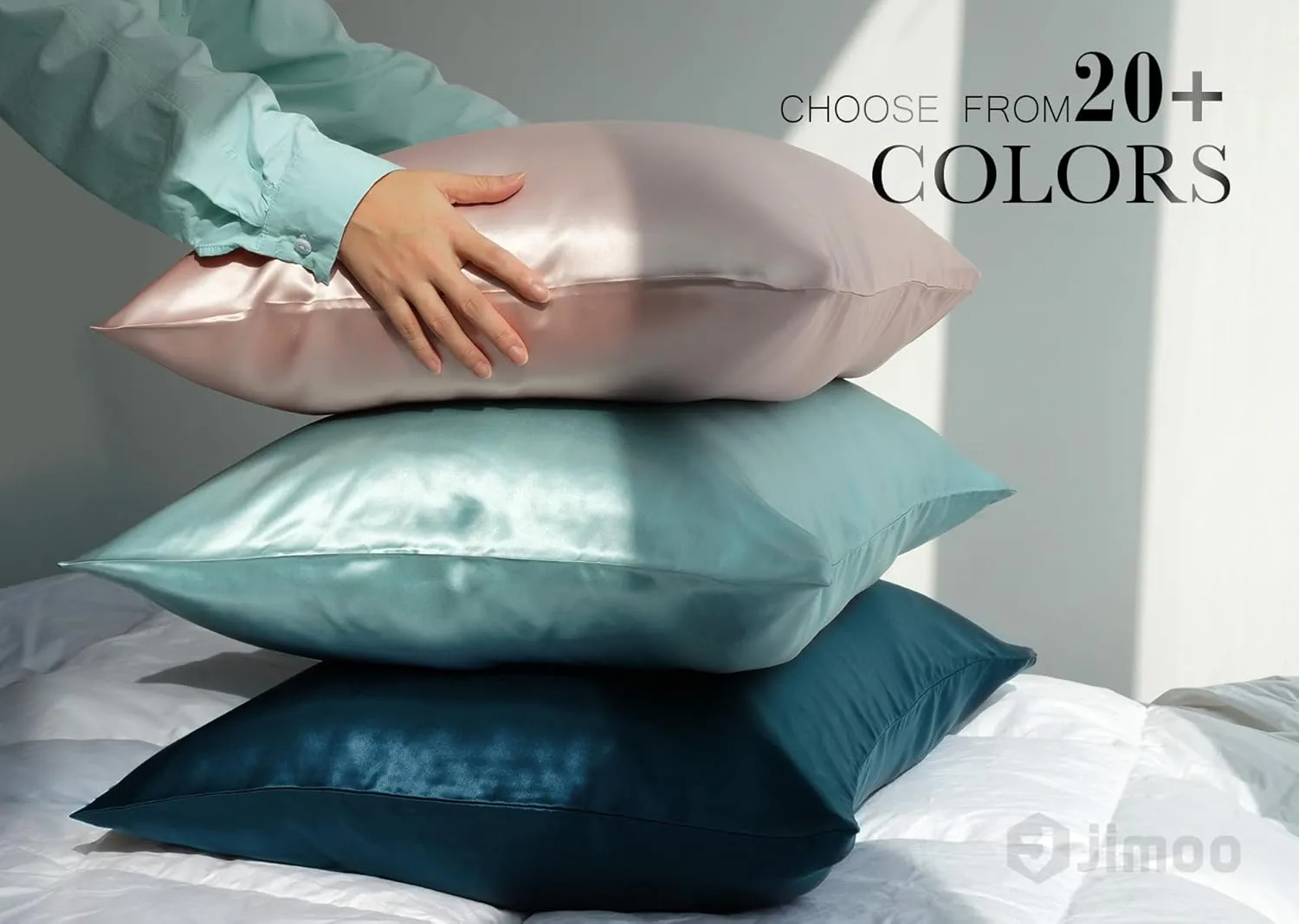 100% Mulberry Silk Pillowcase for Hair and Skin, 22 Momme Pure Natural Silk Pillow Case Both Sided with Zipper, Pillow Cover for Women Mom Men (Airy Blue, Standard 20''×26'')