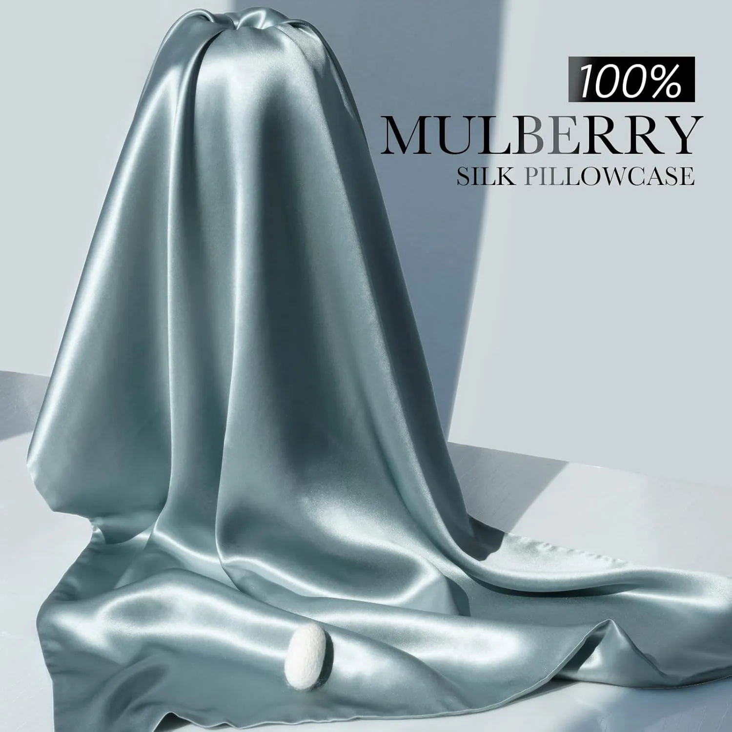100% Mulberry Silk Pillowcase for Hair and Skin, 22 Momme Pure Natural Silk Pillow Case Both Sided with Zipper, Pillow Cover for Women Mom Men (Airy Blue, Standard 20''×26'')