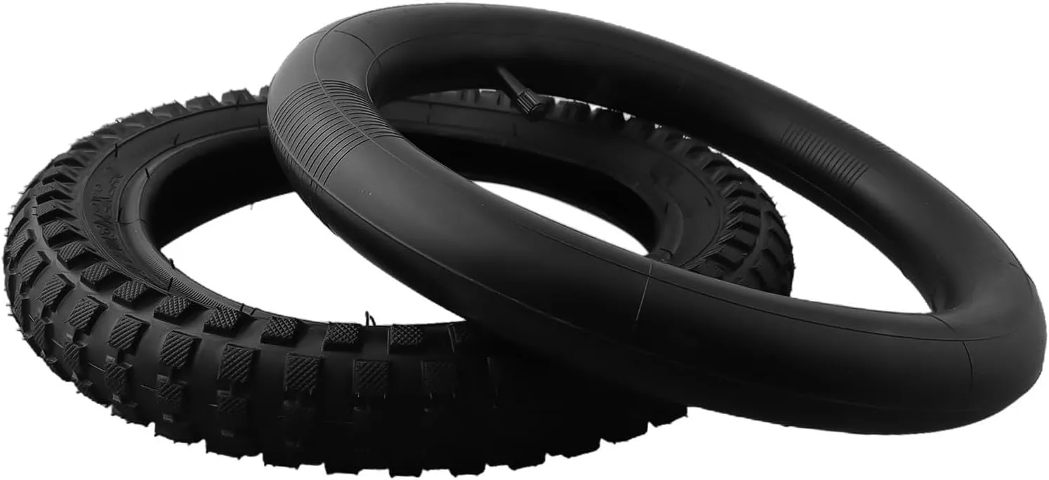 12 Inch Bike Tire and Tube 12x2.125 2.4 Heavy Duty Rubber Construction for Kids Bicycle Electric Scooter Gas Powered Skateboard All Terrain Grip