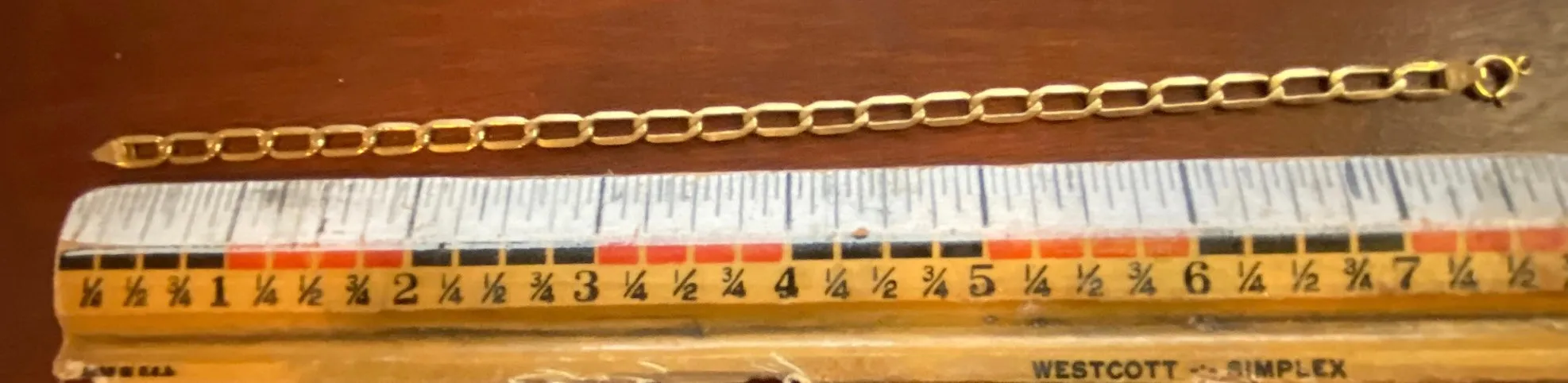 14k Yellow Gold Flat Oval Link Chain Link Bracelet Signed Milor 7.75" Long