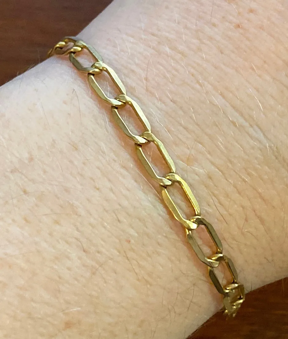 14k Yellow Gold Flat Oval Link Chain Link Bracelet Signed Milor 7.75" Long