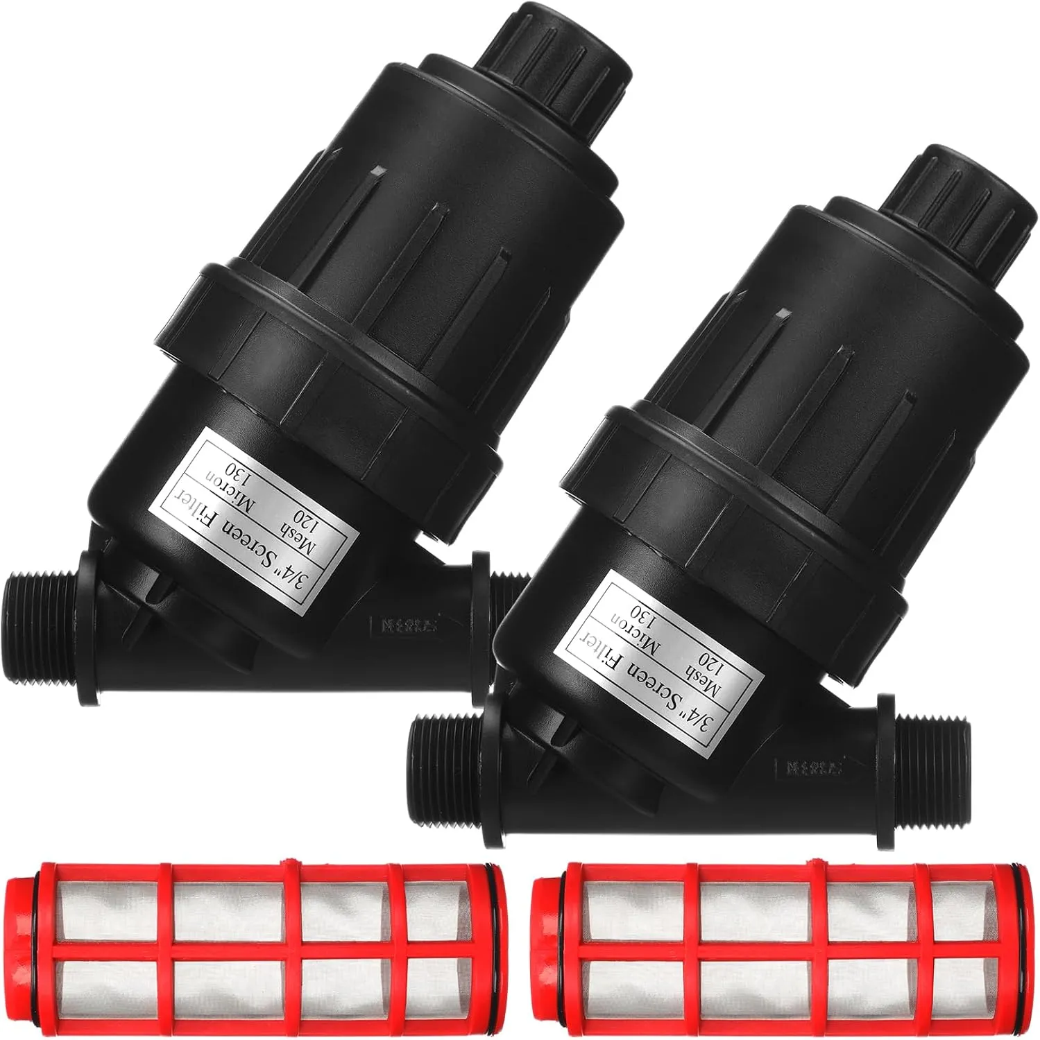 2 Pcs 3/4" NPT Drip Irrigation Y Filter, 3/4" MPT Inline Y Filter with 120 Mesh Stainless Steel Screen and Flush Cap for Garden Hose Irrigation System Parts