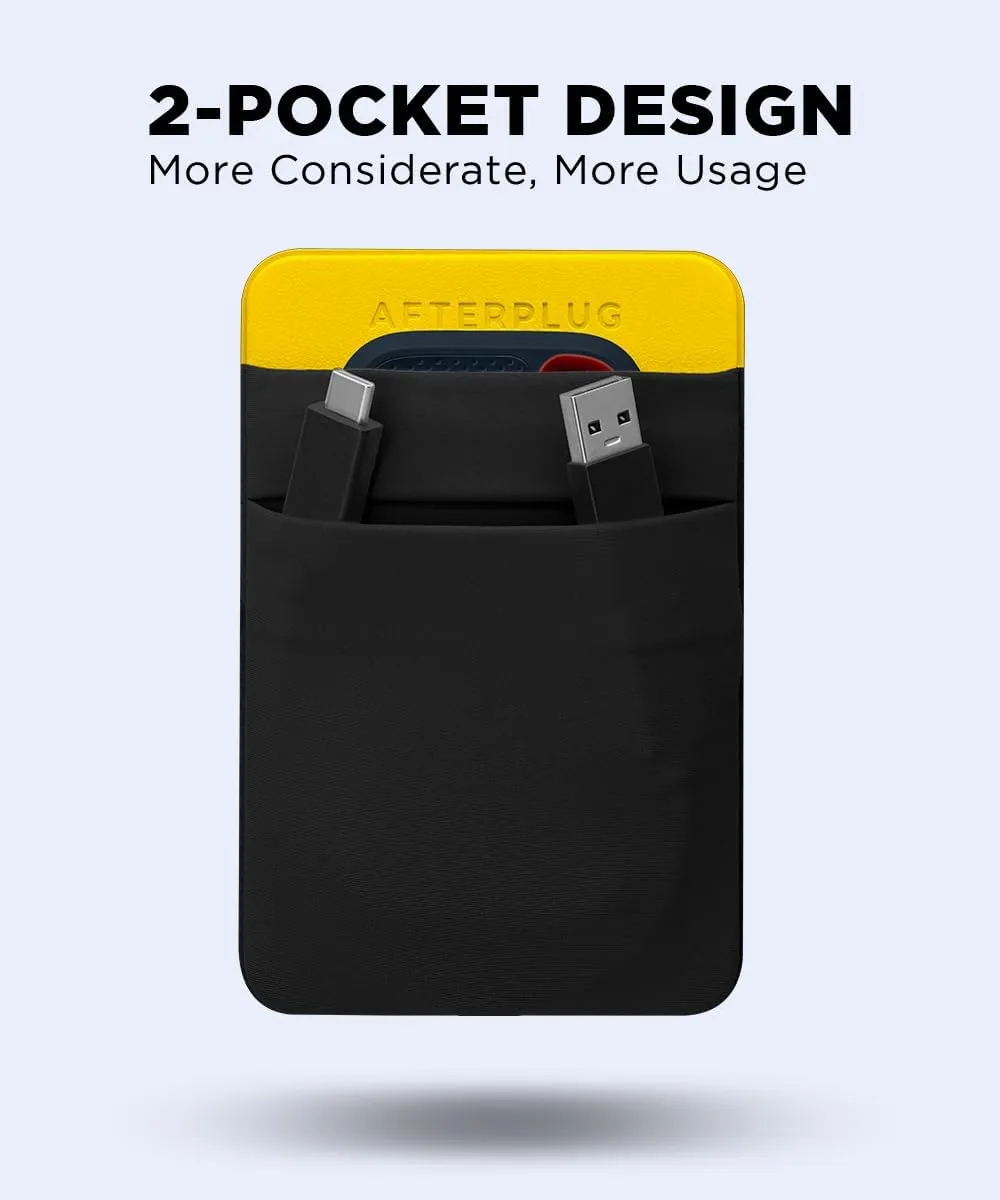 2-Pocket Adhesive Storage Pouch, Laptop Accessory Organizer for SSD, Magic Mouse, Cables, Black and Yellow