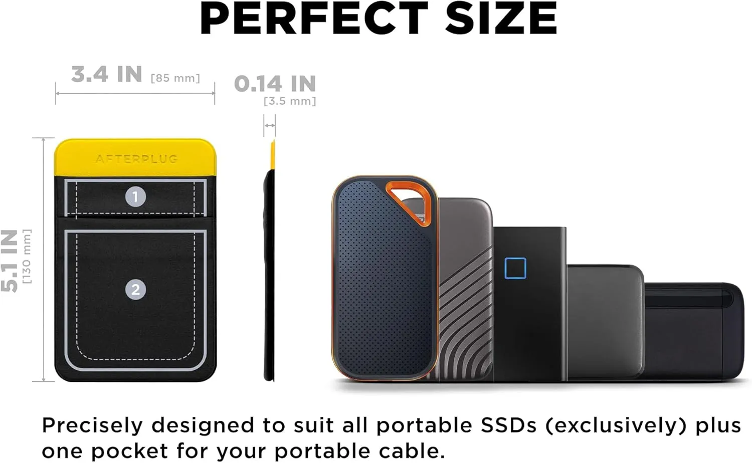 2-Pocket Adhesive Storage Pouch, Laptop Accessory Organizer for SSD, Magic Mouse, Cables, Black and Yellow