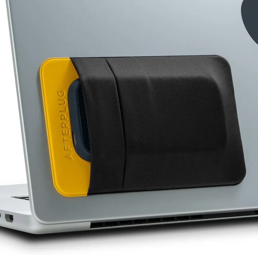 2-Pocket Adhesive Storage Pouch, Laptop Accessory Organizer for SSD, Magic Mouse, Cables, Black and Yellow