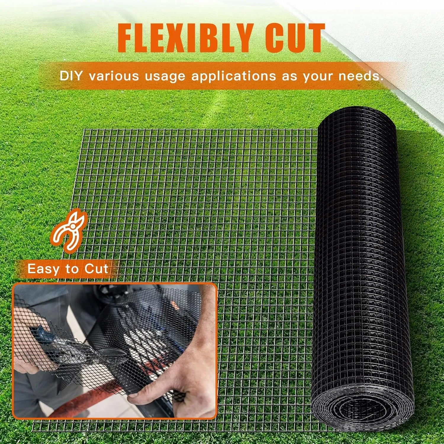 24" x 50' 1/4inch Hardware Cloth, Black Vinyl Coated Chicken Wire Fence Galvanized Welded Mesh Roll for Home Garden Rabbit Cage