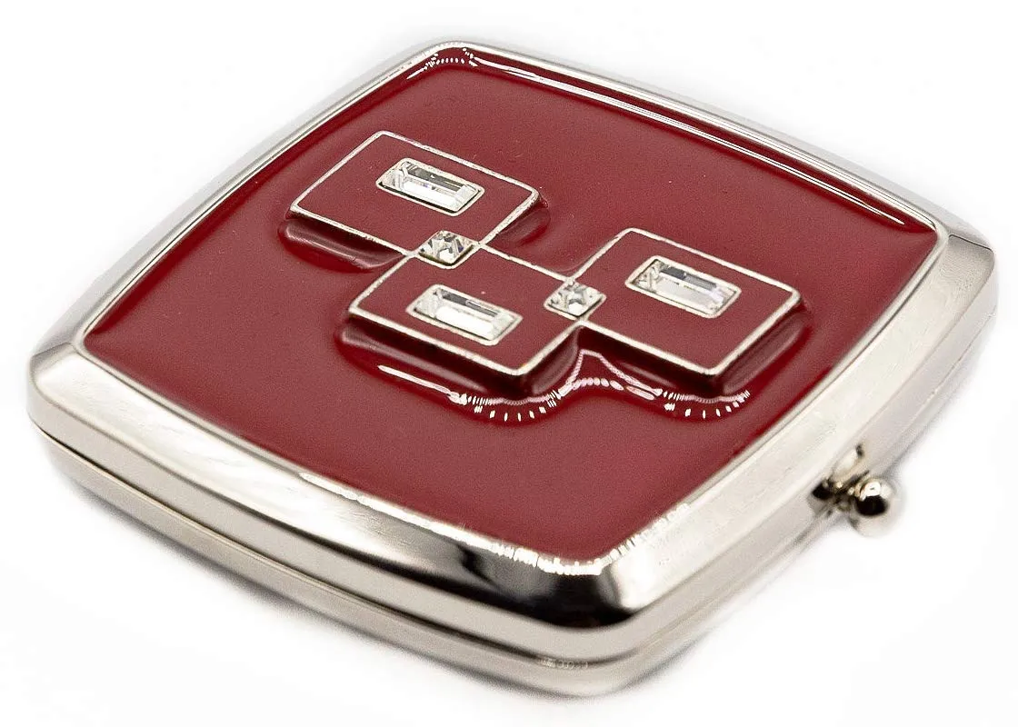 3 Rhinestones on Red - Folding Compact Pocket Makeup Mirror Double Sided (5x magnification   1x magnification) (3 Rhinestone on Red)
