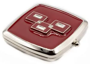 3 Rhinestones on Red - Folding Compact Pocket Makeup Mirror Double Sided (5x magnification   1x magnification) (3 Rhinestone on Red)