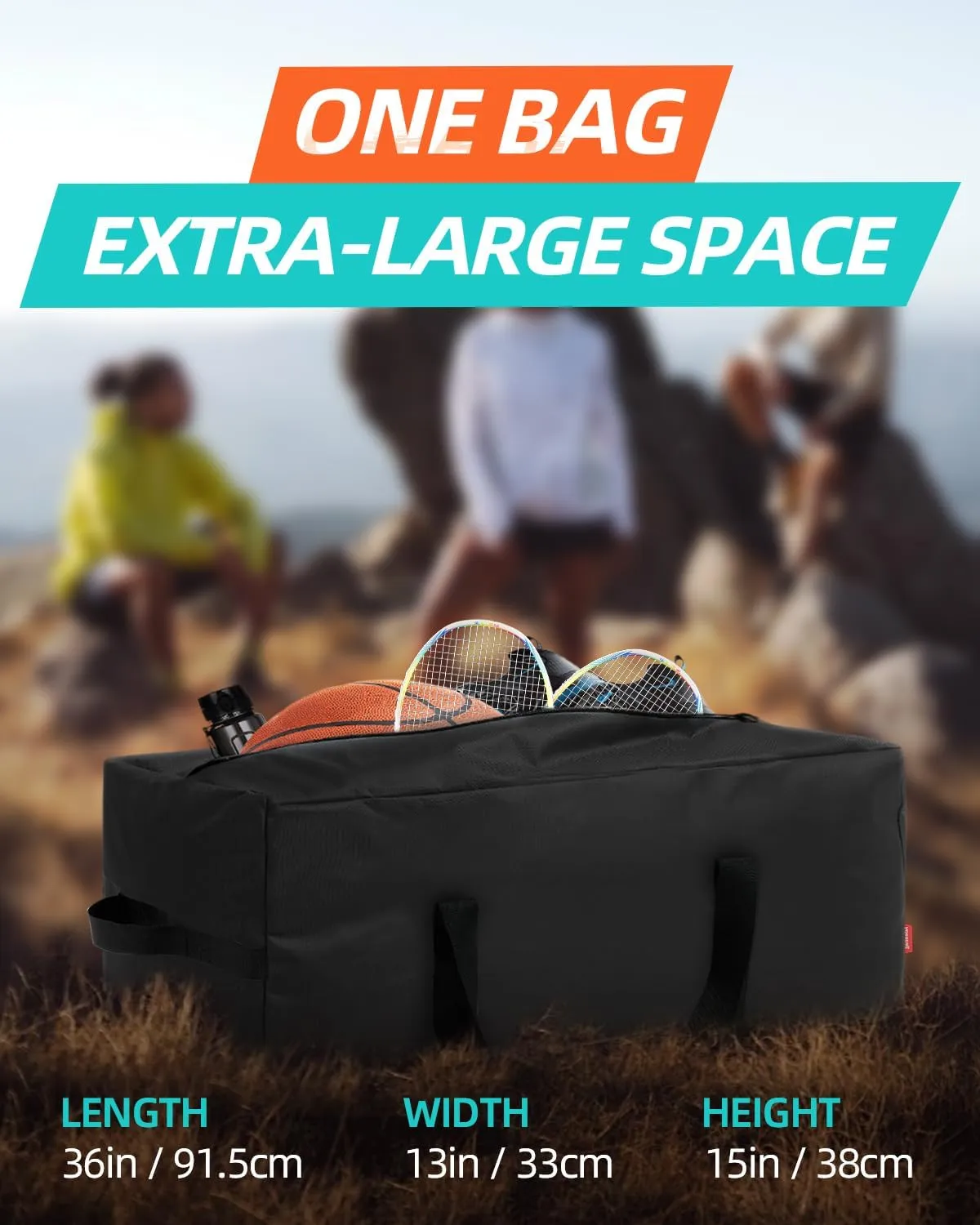 36'' Sports Duffle Bag - Extra Large Travel Duffel Tote Bag Gym Overnight Weekender Shopping Christmas Tree Bag with 2-Way Durable Zippers Water Resistant, Black, 1 Pack