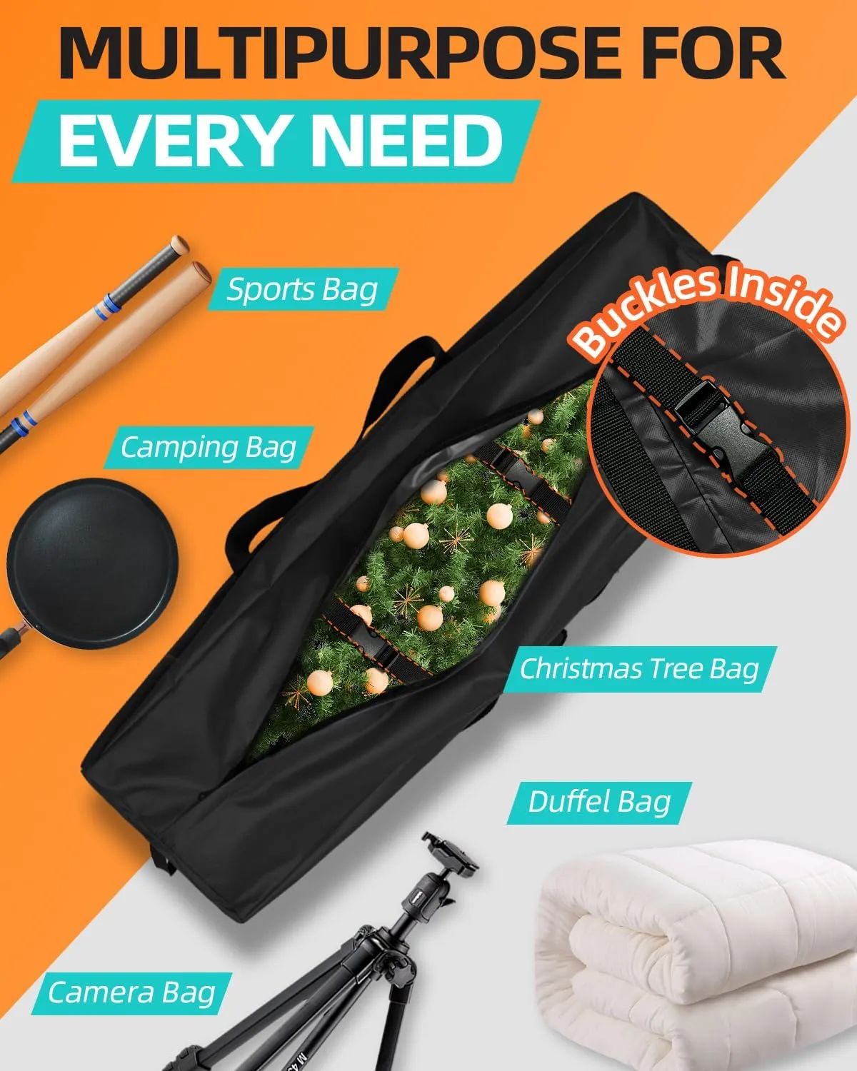 36'' Sports Duffle Bag - Extra Large Travel Duffel Tote Bag Gym Overnight Weekender Shopping Christmas Tree Bag with 2-Way Durable Zippers Water Resistant, Black, 1 Pack