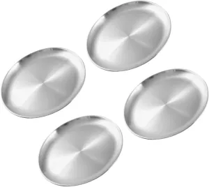 4pcs Stainless Steel Flat Dinner Plates Round Serving Dish for Bbq Camping and Baking Safe and Versatile Metal Plates for Entertaining and Outdoor Dining