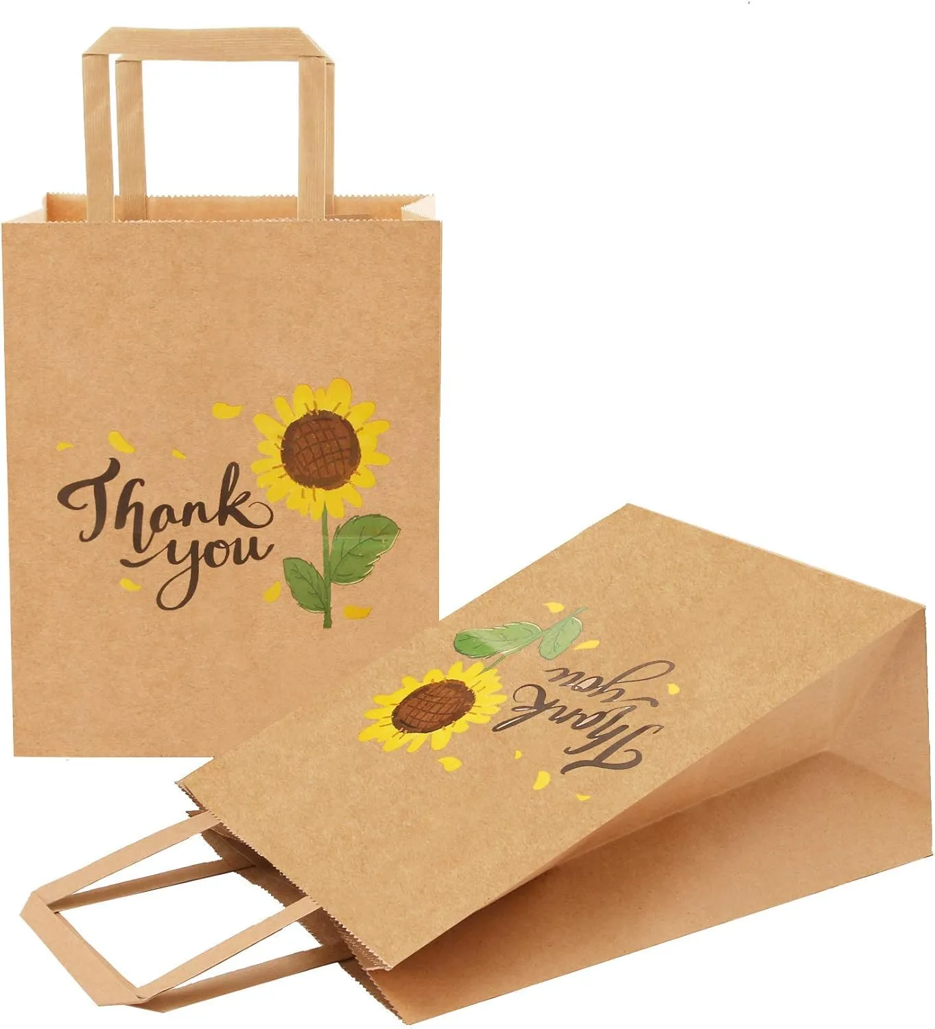 50Pcs 10x8x4.7 Thank You Gift Bags Bulk, Thank You Bags for Business Small, Sunflower Paper Small Gift Retail bags with Handles (B)
