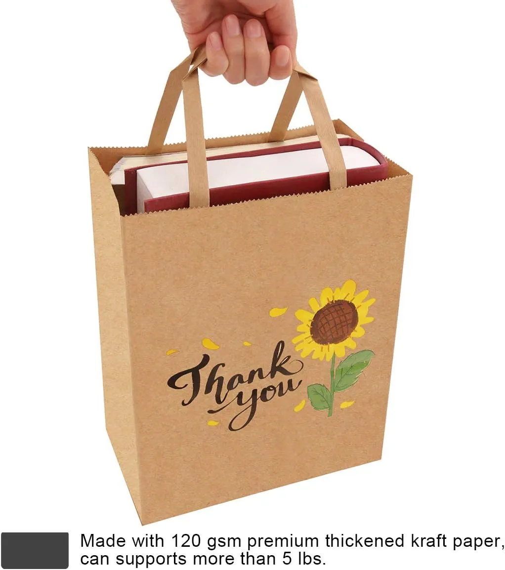 50Pcs 10x8x4.7 Thank You Gift Bags Bulk, Thank You Bags for Business Small, Sunflower Paper Small Gift Retail bags with Handles (B)
