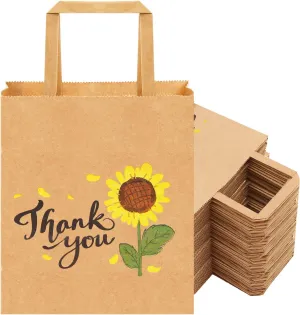 50Pcs 10x8x4.7 Thank You Gift Bags Bulk, Thank You Bags for Business Small, Sunflower Paper Small Gift Retail bags with Handles (B)