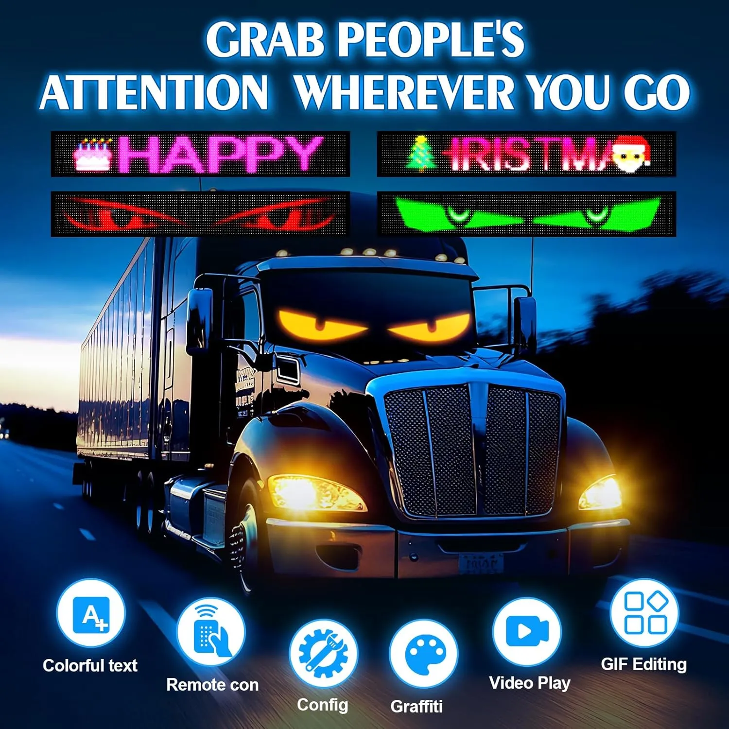 69.4" Heavy-Duty Truck LED Devil's Eye Light Bar - Professional Grade Programmable Dynamic Lighting System with Dual Bluetooth APP & Remote Control - for Semi-Truck/Windshield Modification