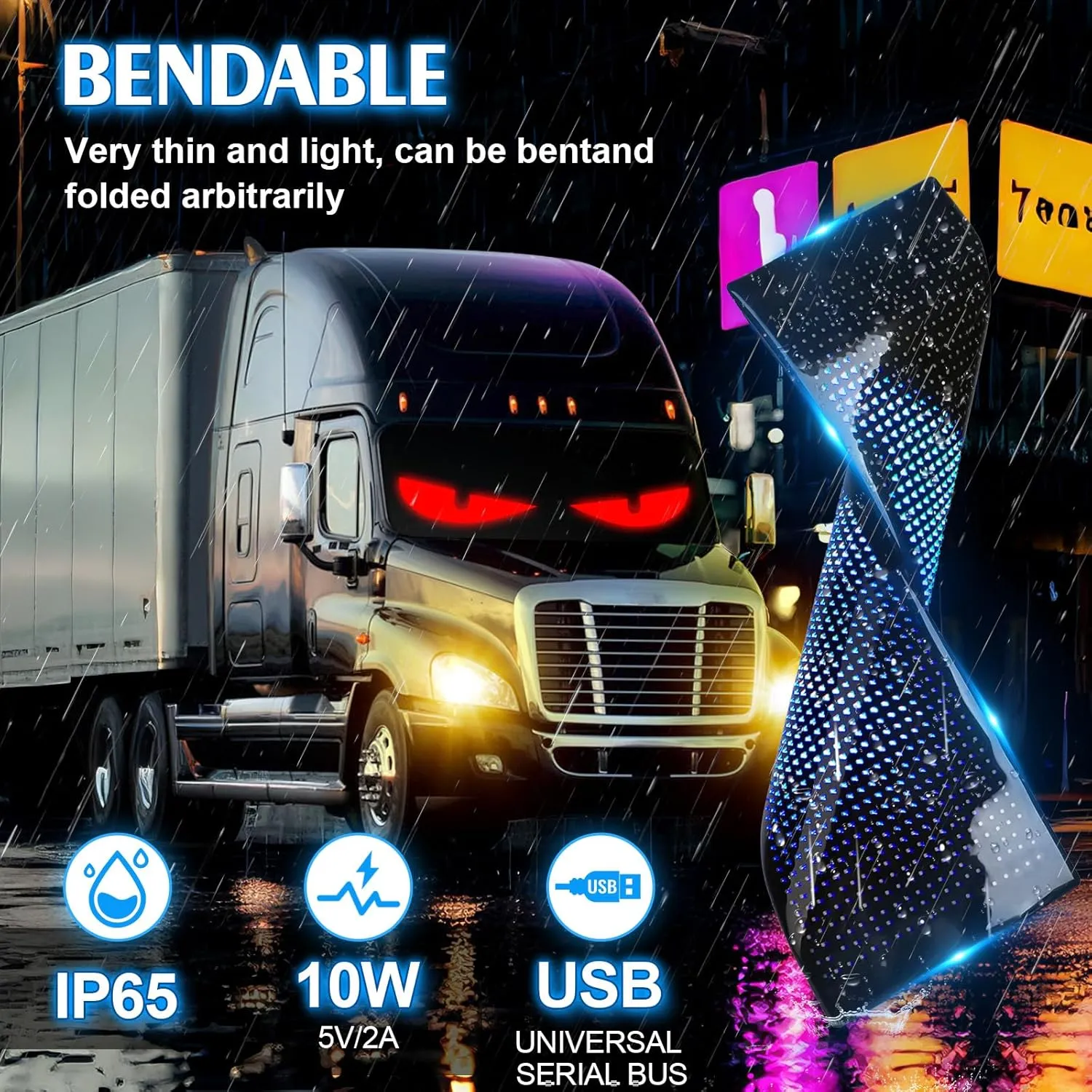 69.4" Heavy-Duty Truck LED Devil's Eye Light Bar - Professional Grade Programmable Dynamic Lighting System with Dual Bluetooth APP & Remote Control - for Semi-Truck/Windshield Modification