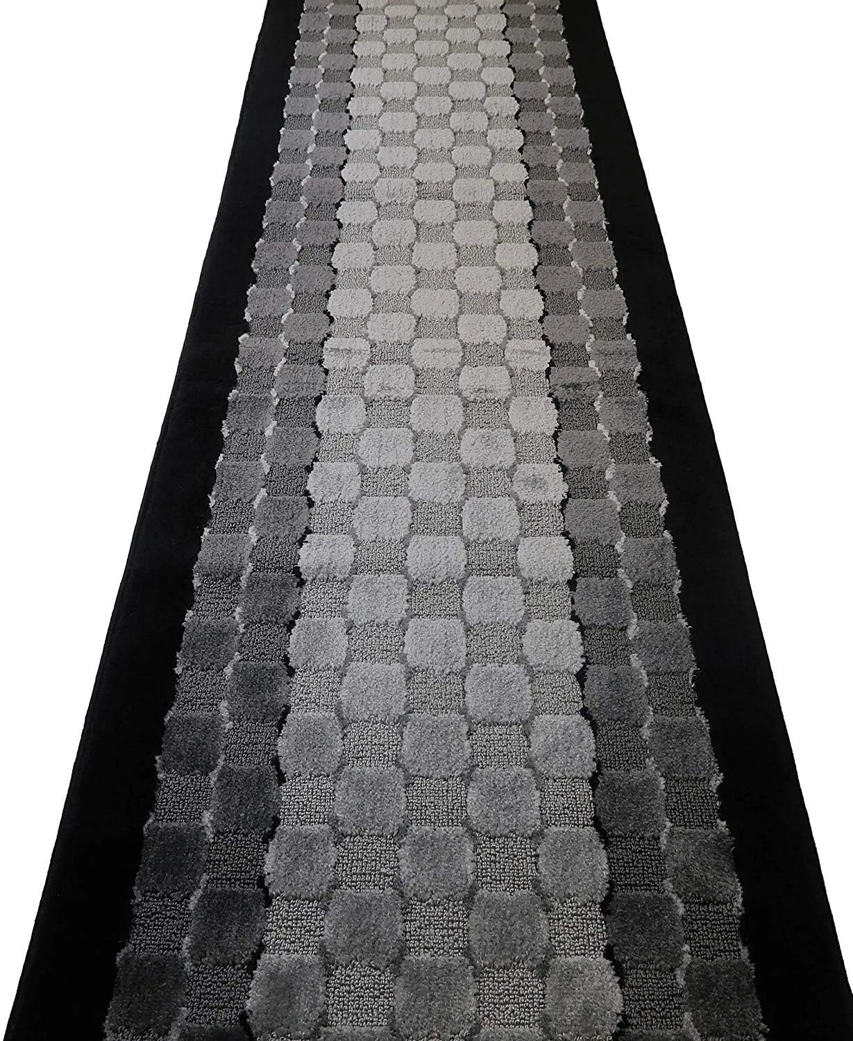 7 ft Long Non-Slip Washable Carpet Runner Rug with Rubber Backing, Custom Floor Mat for Kitchen Hallway Stairs Bedroom Bathroom Entryway, Checkered Black - Grey, Your Choice of Length, (26" X 7')