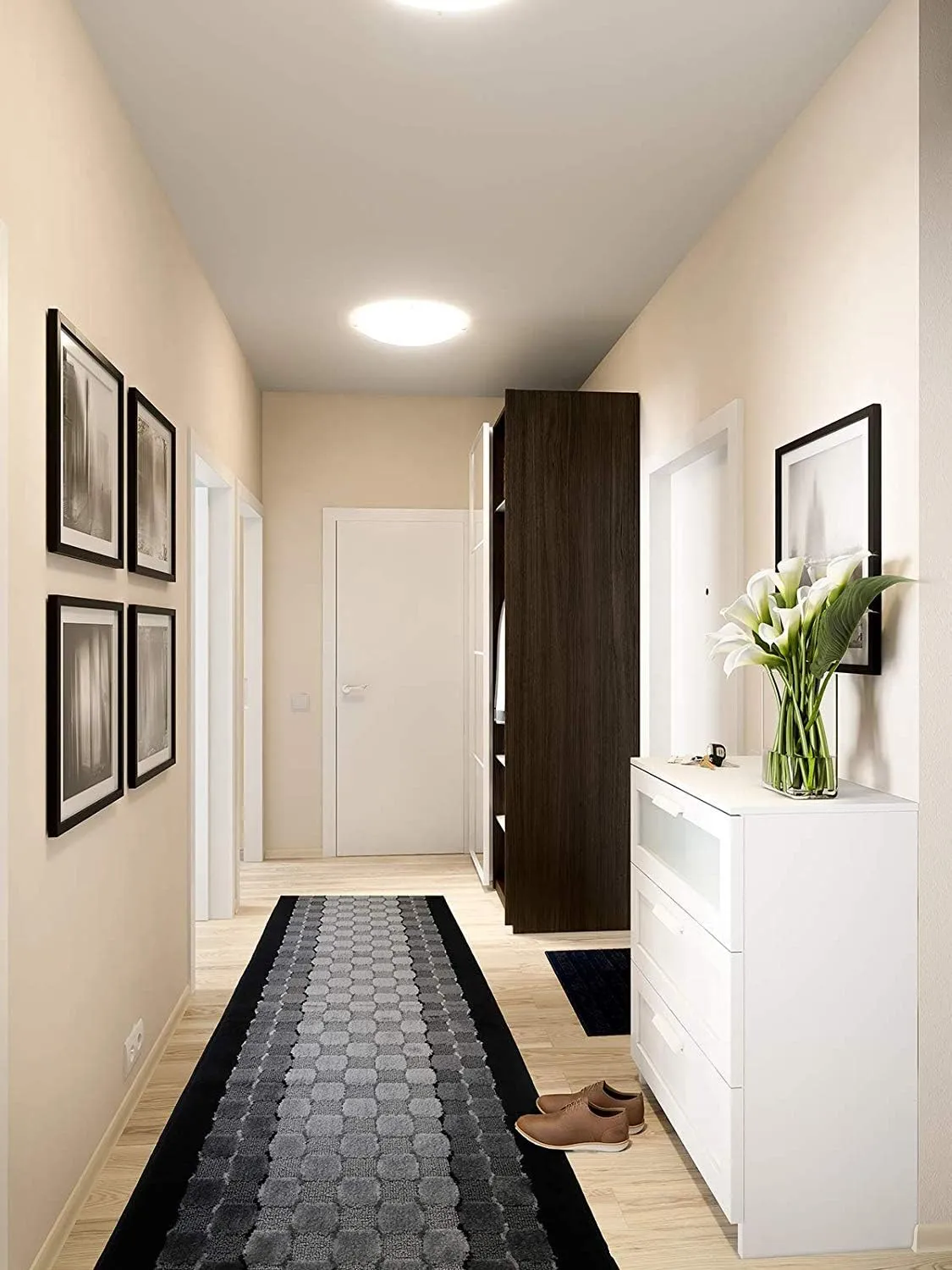 7 ft Long Non-Slip Washable Carpet Runner Rug with Rubber Backing, Custom Floor Mat for Kitchen Hallway Stairs Bedroom Bathroom Entryway, Checkered Black - Grey, Your Choice of Length, (26" X 7')