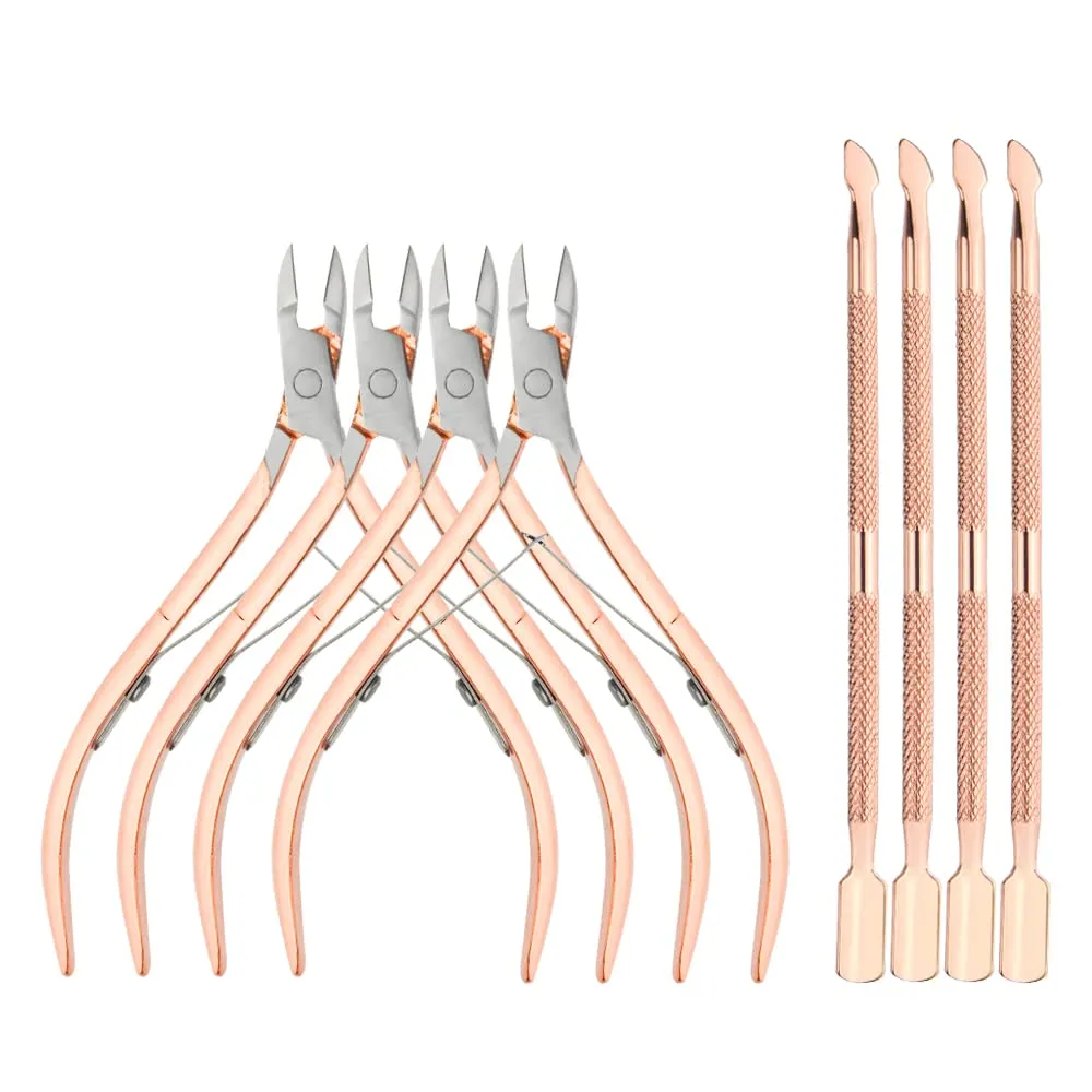 8Pieces Cuticle Trimmer Cuticle Nipper Cuticle Remover Cuticle Cutter with Cuticle Pusher Stainless Steel Cuticle Cutter Clipper Nail Tools for Fingernails and Toenails (Rose Gold)
