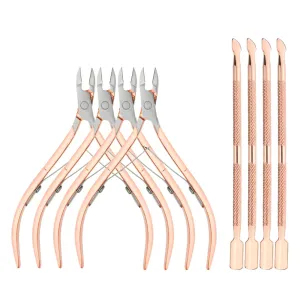 8Pieces Cuticle Trimmer Cuticle Nipper Cuticle Remover Cuticle Cutter with Cuticle Pusher Stainless Steel Cuticle Cutter Clipper Nail Tools for Fingernails and Toenails (Rose Gold)