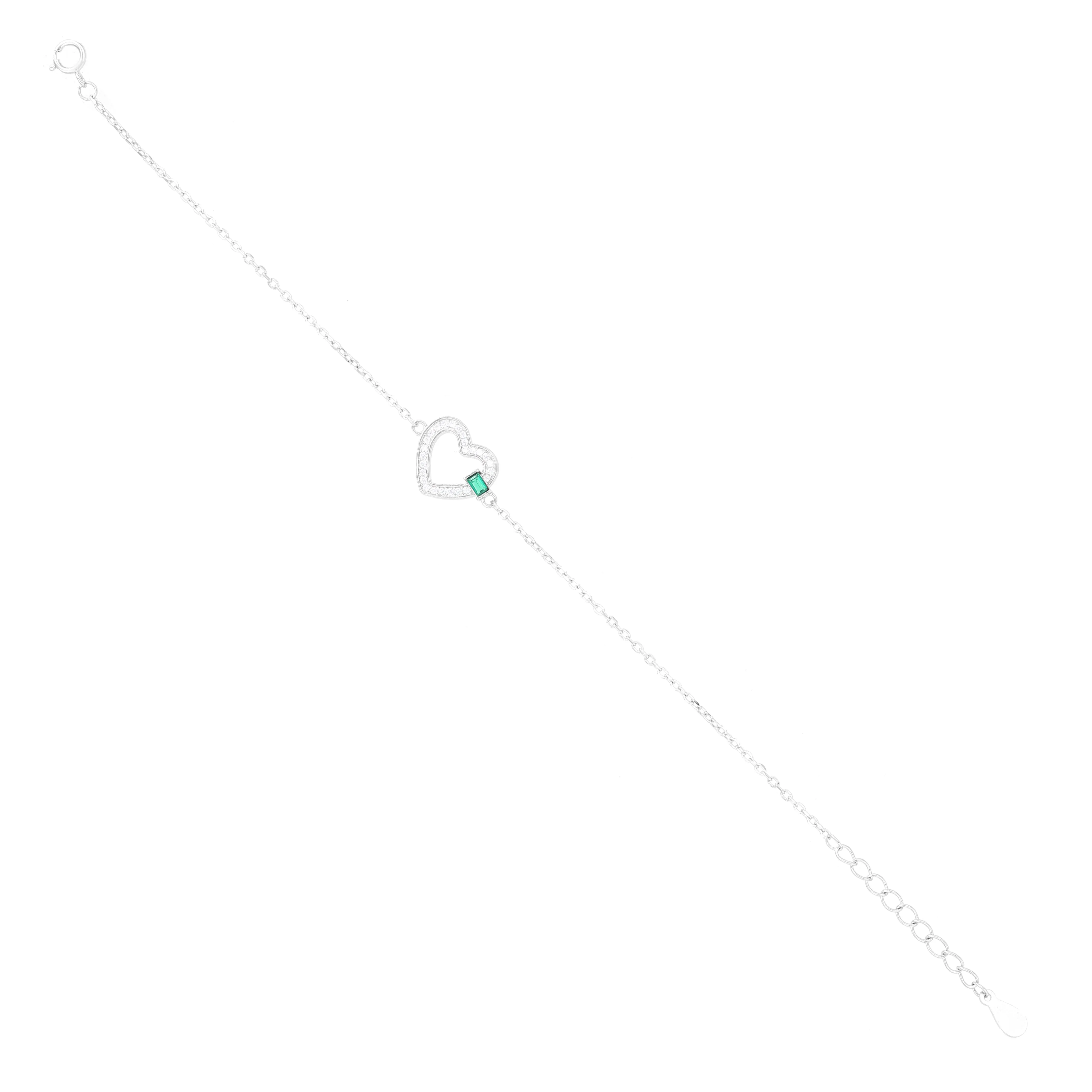 925 Radiant Heart Miniml Green Stone Bracelets