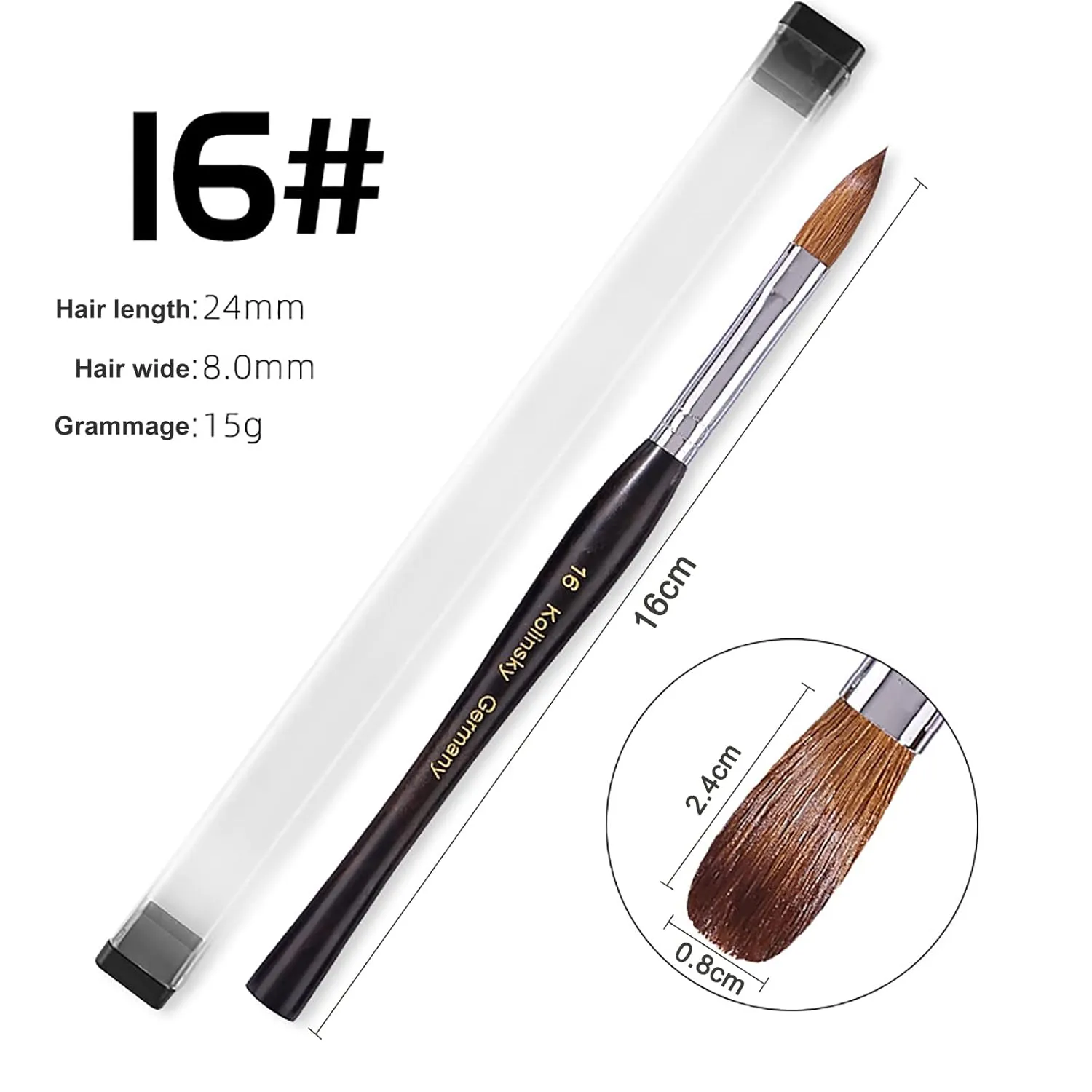 Acrylic Nail Brush 100% Pure Kolinsky Nail Acrylic Brushes - Size 18 Crimped Oval Kolinsky Acrylic Brush for Nail Acrylic Application, Black Wood Handle Nail Brush Nail Art Tool (18#) (16#)