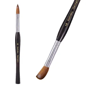 Acrylic Nail Brush 100% Pure Kolinsky Nail Acrylic Brushes - Size 18 Crimped Oval Kolinsky Acrylic Brush for Nail Acrylic Application, Black Wood Handle Nail Brush Nail Art Tool (18#) (16#)