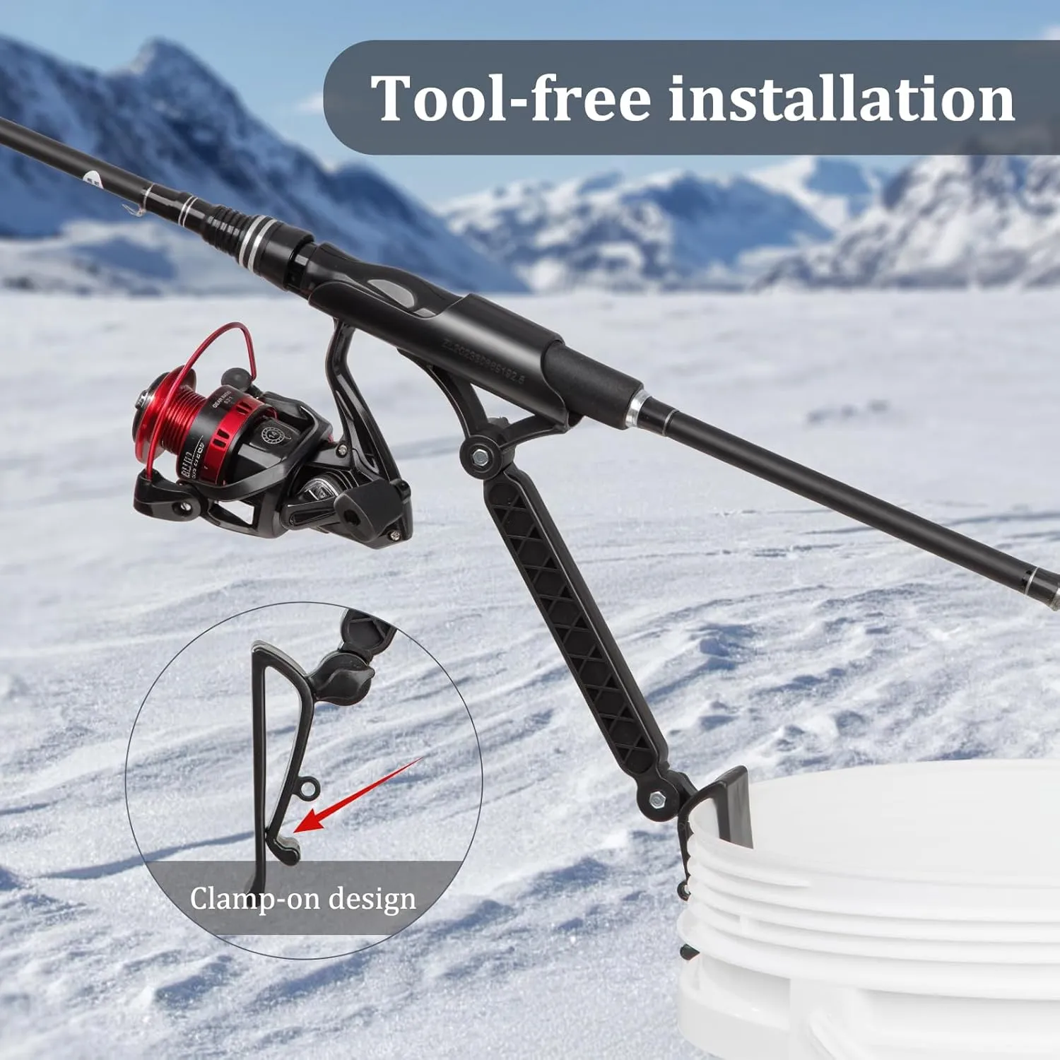 Adjustable Bucket Rod Holder for Ice Fishing, Clip On Mount, Foldable, Adjustable Angle, Ice Fishing Accessories, Ice Fishing Gear