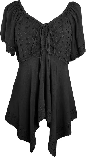 Agan Traders 2025 Summer Asymmetrical Handkerchief Diamond Neck Embroidered Tops - Empire Waist Cap Sleeve Women's Blouse