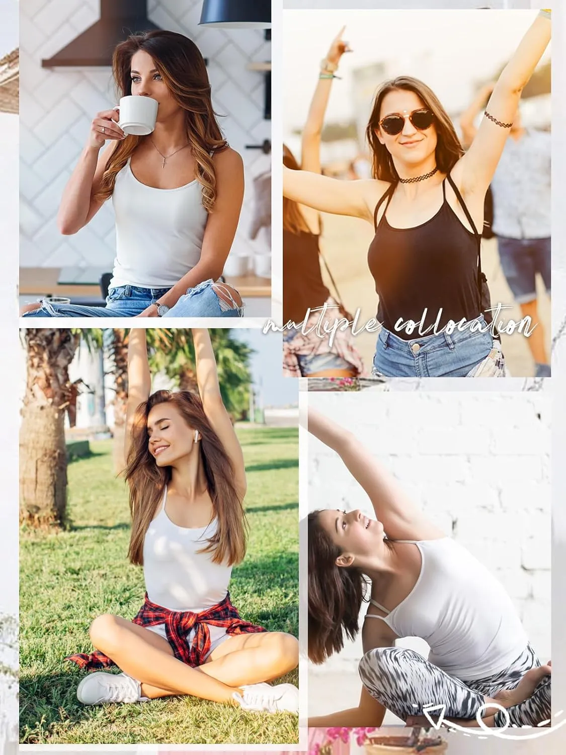 Air Curvey Women Camisole Tank Top Adjustable Straps Soft Basic Undershirts 2/4 Pack Layering Summer Tops