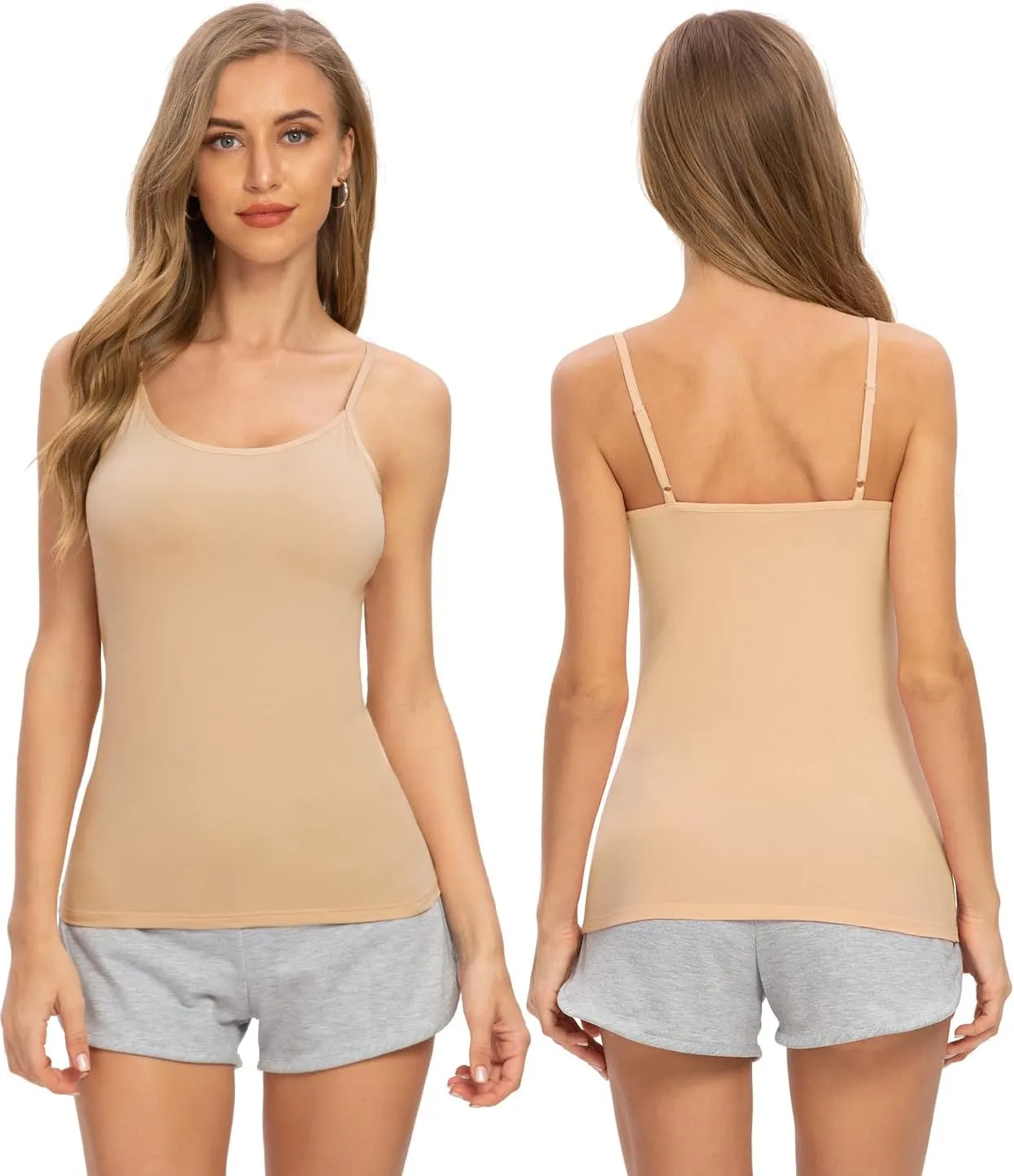 Air Curvey Women Camisole Tank Top Adjustable Straps Soft Basic Undershirts 2/4 Pack Layering Summer Tops