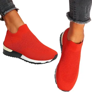 Air Cushion Slip-on Walking Shoes for Women,Orthopedic Diabetic Walking Shoes with Arch Support,Casual Breathable Knit Mesh Wedge Platform Sneaker Sandals