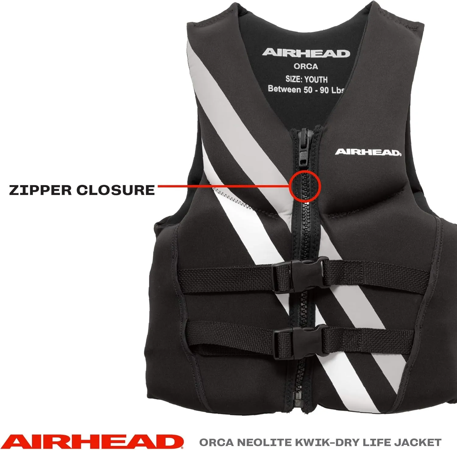 Airhead Orca Neoprene Kwik-Dry Neolite Life Jacket, USCG Approved Adult, Youth and Child Sizes