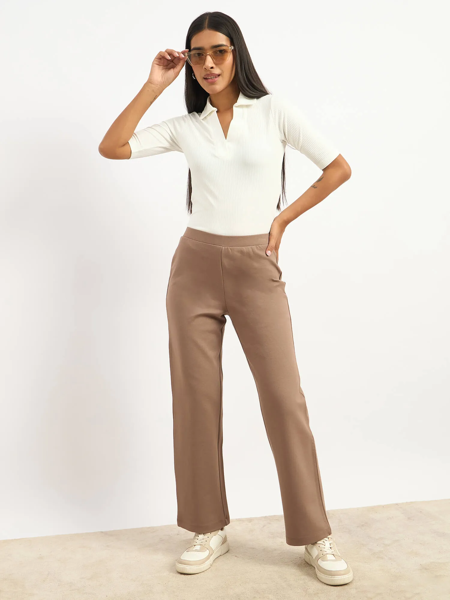 Airy Pull On Straight Jeggings - Taupe