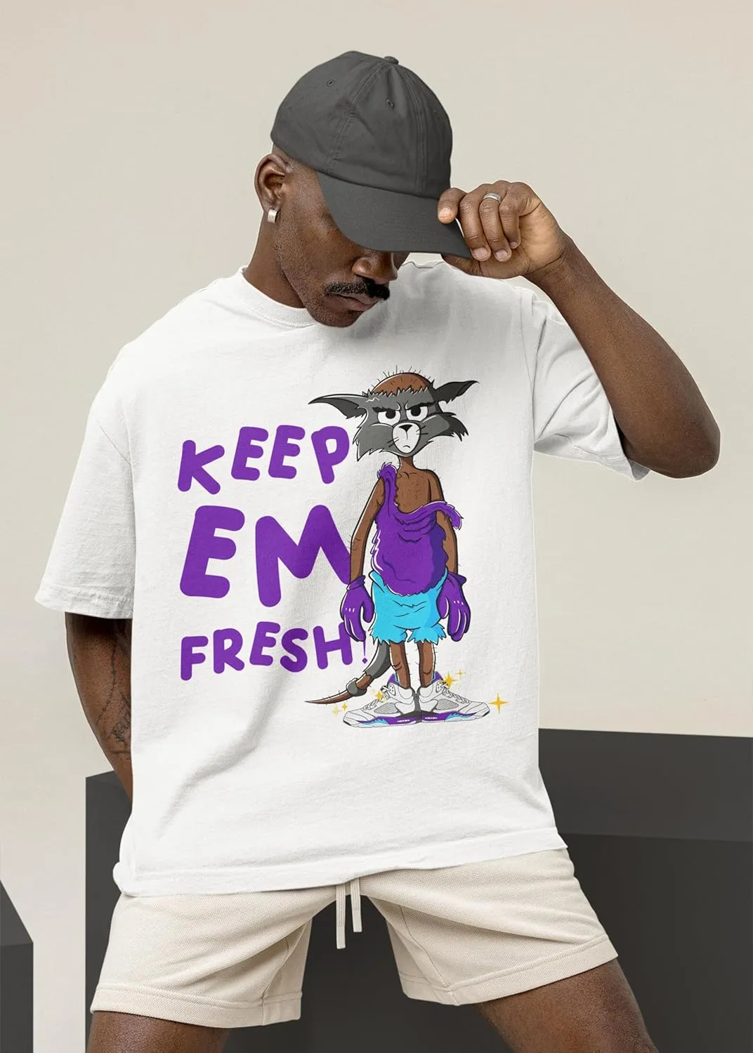 AJ 5 Grape 5s White Grape Shirt, Keep Em Fresh, Shirts Match Sneakers 2D Sneaker T-Shirt Tee