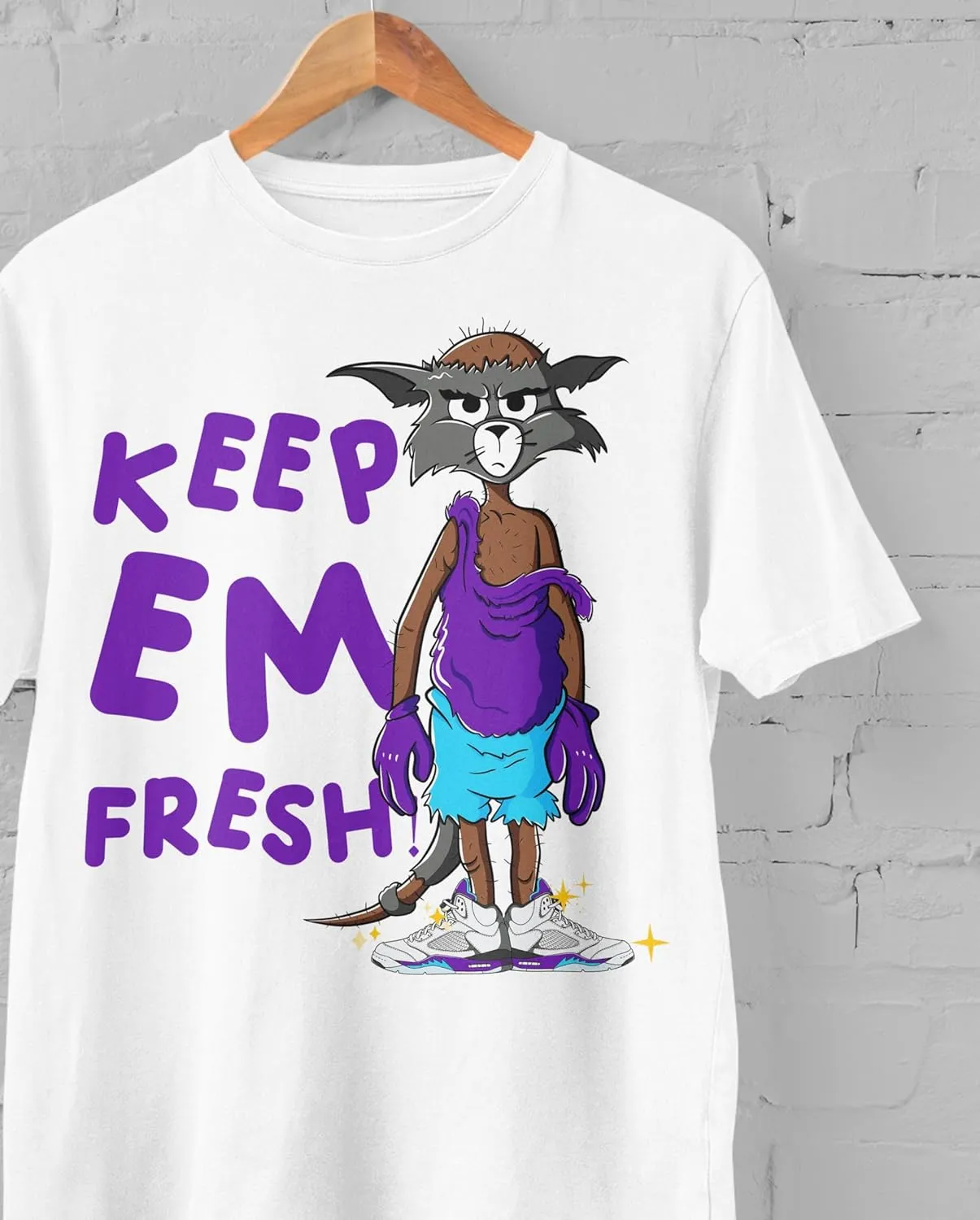 AJ 5 Grape 5s White Grape Shirt, Keep Em Fresh, Shirts Match Sneakers 2D Sneaker T-Shirt Tee