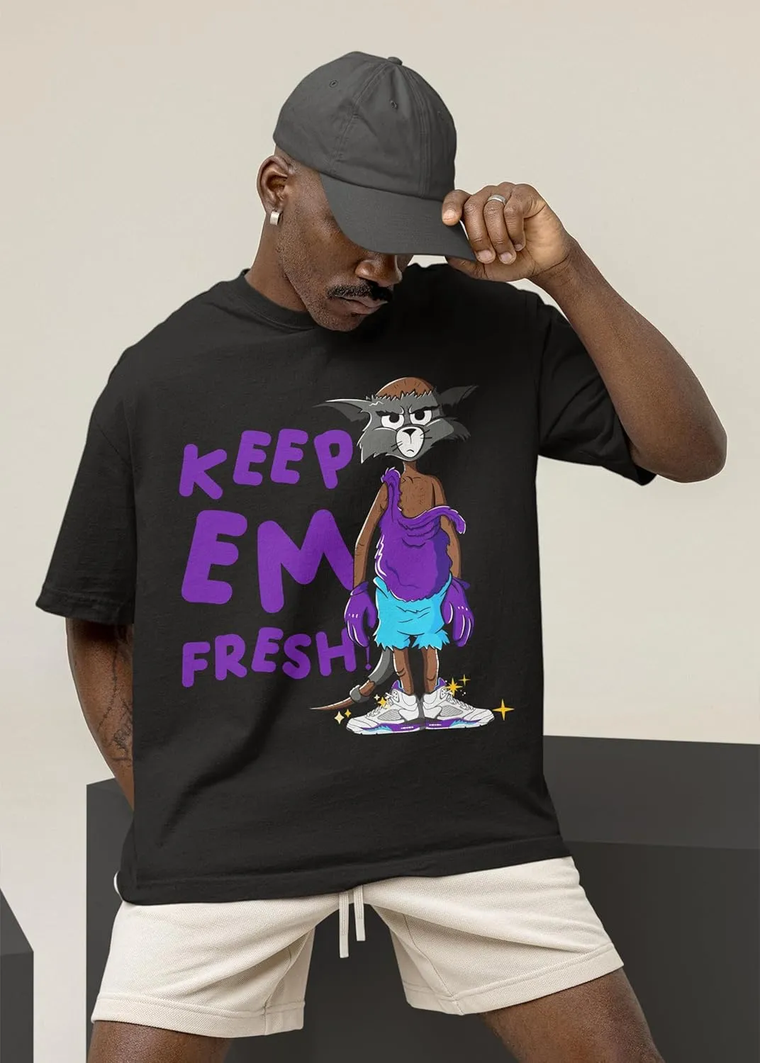 AJ 5 Grape 5s White Grape Shirt, Keep Em Fresh, Shirts Match Sneakers 2D Sneaker T-Shirt Tee