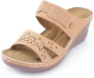 Alexis Leroy Women’s Comfortable Open Toe Crisscross Straps Slip on Wedge Sandals