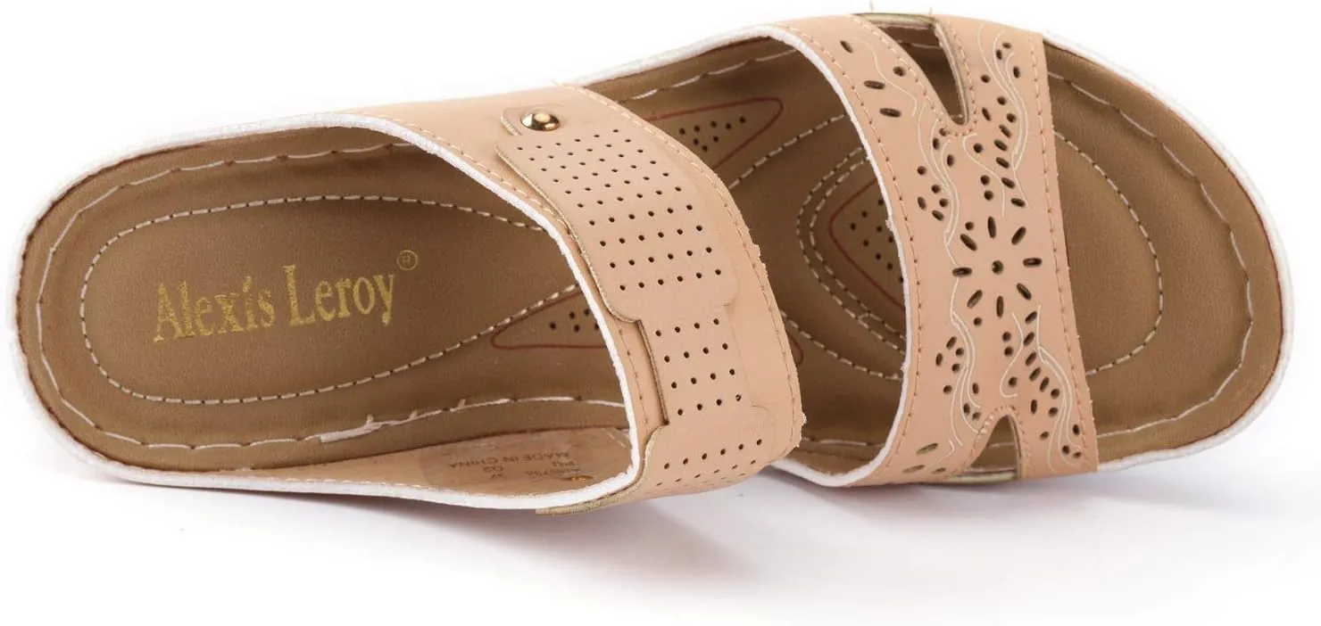 Alexis Leroy Women’s Comfortable Open Toe Crisscross Straps Slip on Wedge Sandals