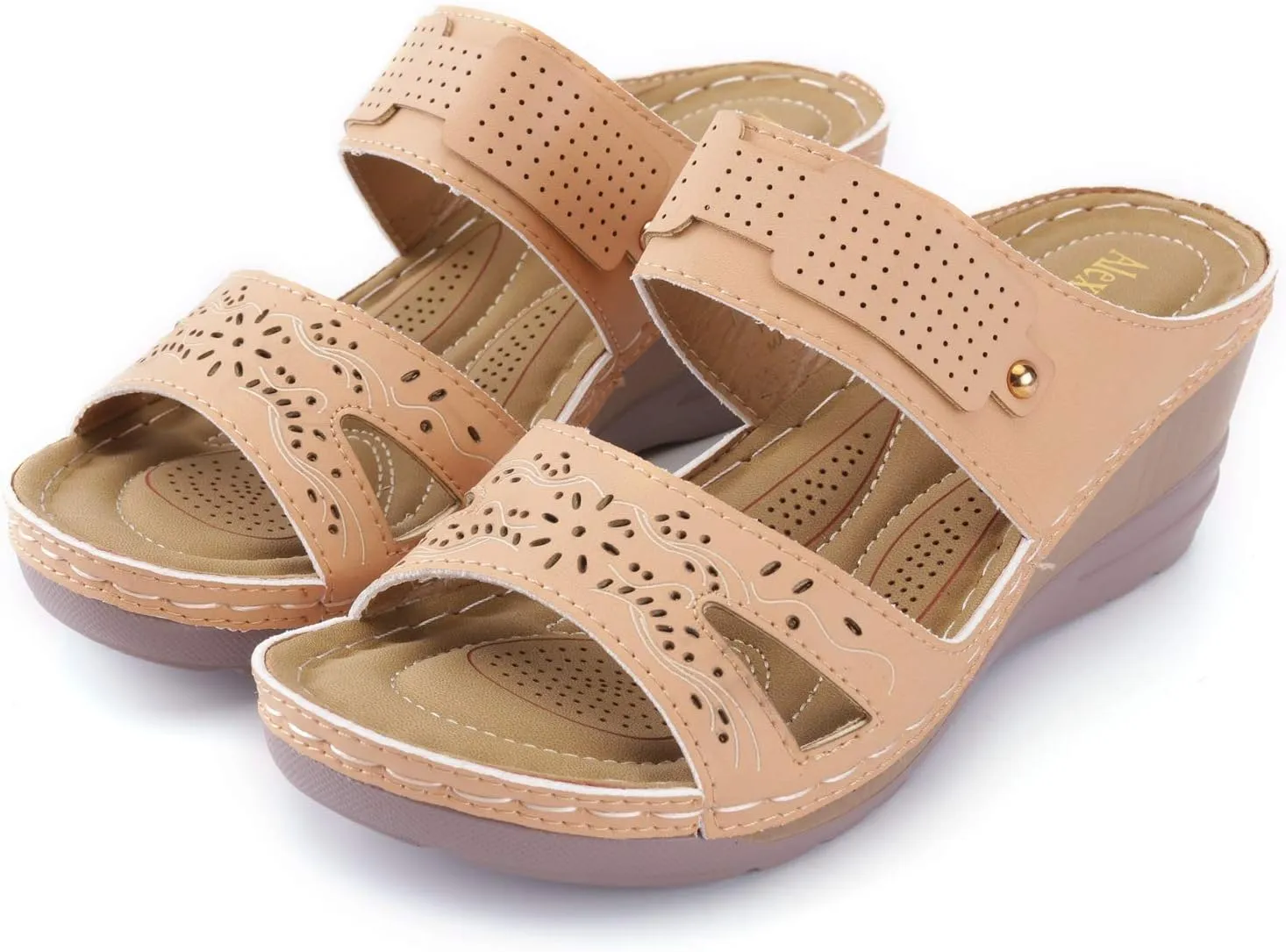 Alexis Leroy Women’s Comfortable Open Toe Crisscross Straps Slip on Wedge Sandals