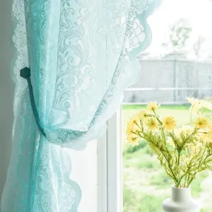 ALIGOGO Mint Green Curtains for Bedroom - Lace Sheer Seafoam Aqua Curtains 63 Inches Length for Baby Girl Bedroom, Rod Pocket Ocean Coastal Beach Summer Decor 52 W x 63 L, 1 Pair, Aqua