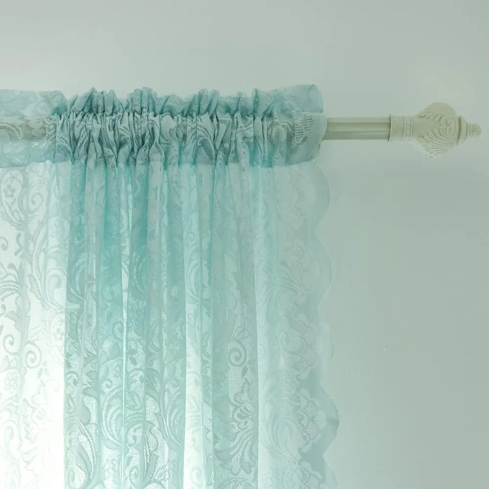 ALIGOGO Mint Green Curtains for Bedroom - Lace Sheer Seafoam Aqua Curtains 63 Inches Length for Baby Girl Bedroom, Rod Pocket Ocean Coastal Beach Summer Decor 52 W x 63 L, 1 Pair, Aqua
