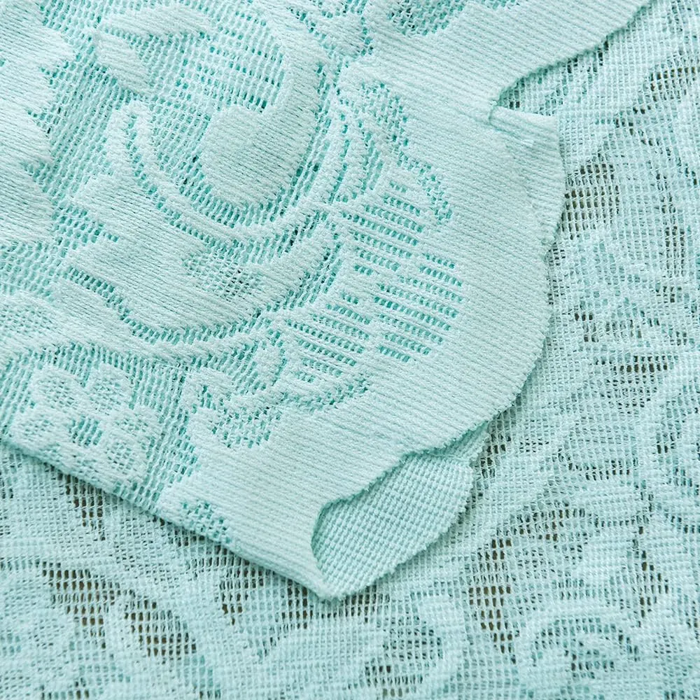 ALIGOGO Mint Green Curtains for Bedroom - Lace Sheer Seafoam Aqua Curtains 63 Inches Length for Baby Girl Bedroom, Rod Pocket Ocean Coastal Beach Summer Decor 52 W x 63 L, 1 Pair, Aqua