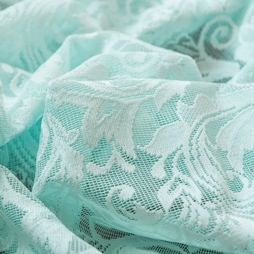 ALIGOGO Mint Green Curtains for Bedroom - Lace Sheer Seafoam Aqua Curtains 63 Inches Length for Baby Girl Bedroom, Rod Pocket Ocean Coastal Beach Summer Decor 52 W x 63 L, 1 Pair, Aqua