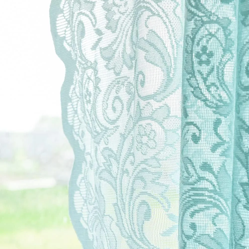 ALIGOGO Mint Green Curtains for Bedroom - Lace Sheer Seafoam Aqua Curtains 63 Inches Length for Baby Girl Bedroom, Rod Pocket Ocean Coastal Beach Summer Decor 52 W x 63 L, 1 Pair, Aqua