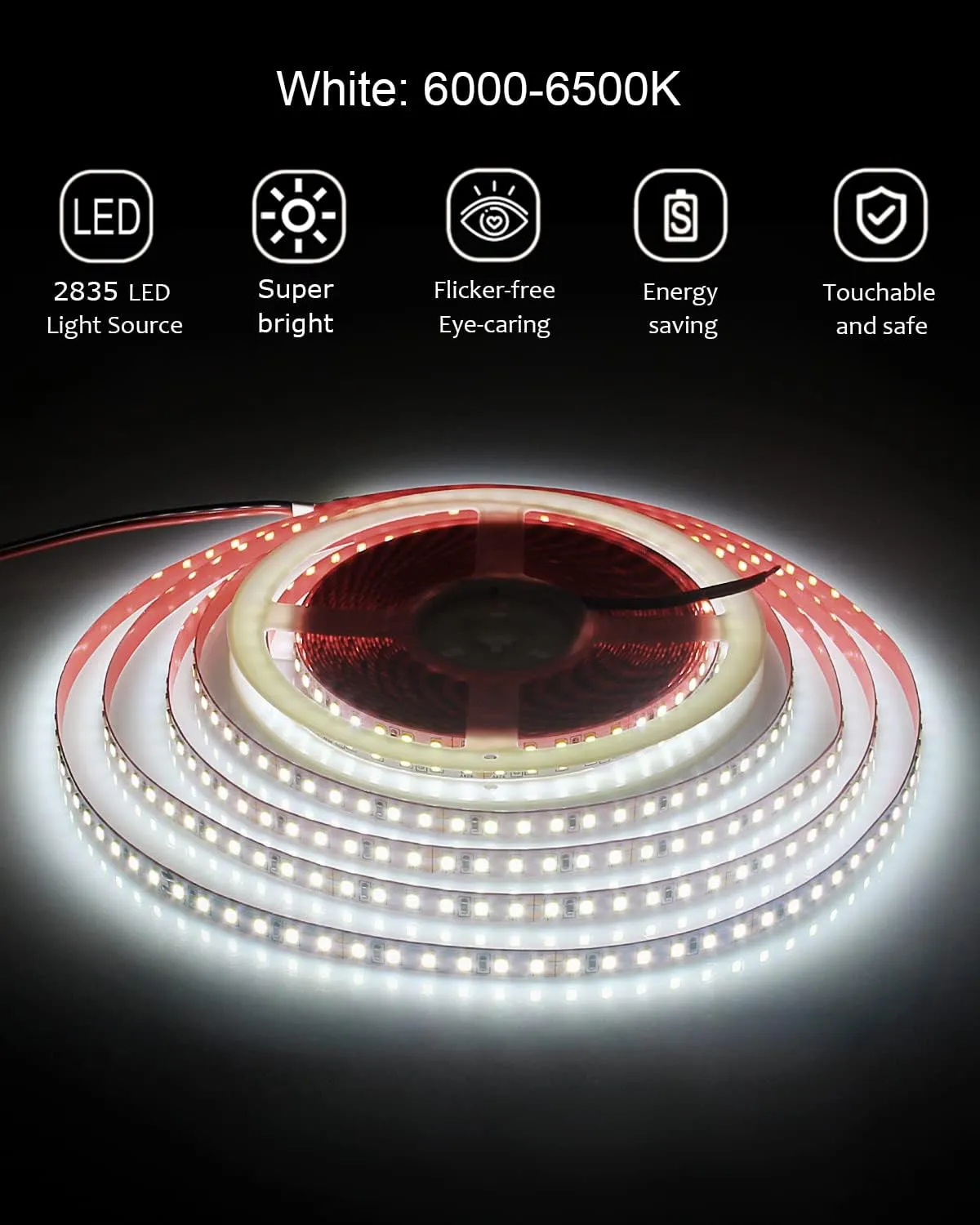 ALITOVE 65.6ft White LED Strip Lights Daylight 6000K 24V Ultra-Bright 120LEDS/M High-Density LED Flexible Light Strip 20M 2400 LEDs 2835 SMD Commercial Grade Rope Lights (No Power Adapter)