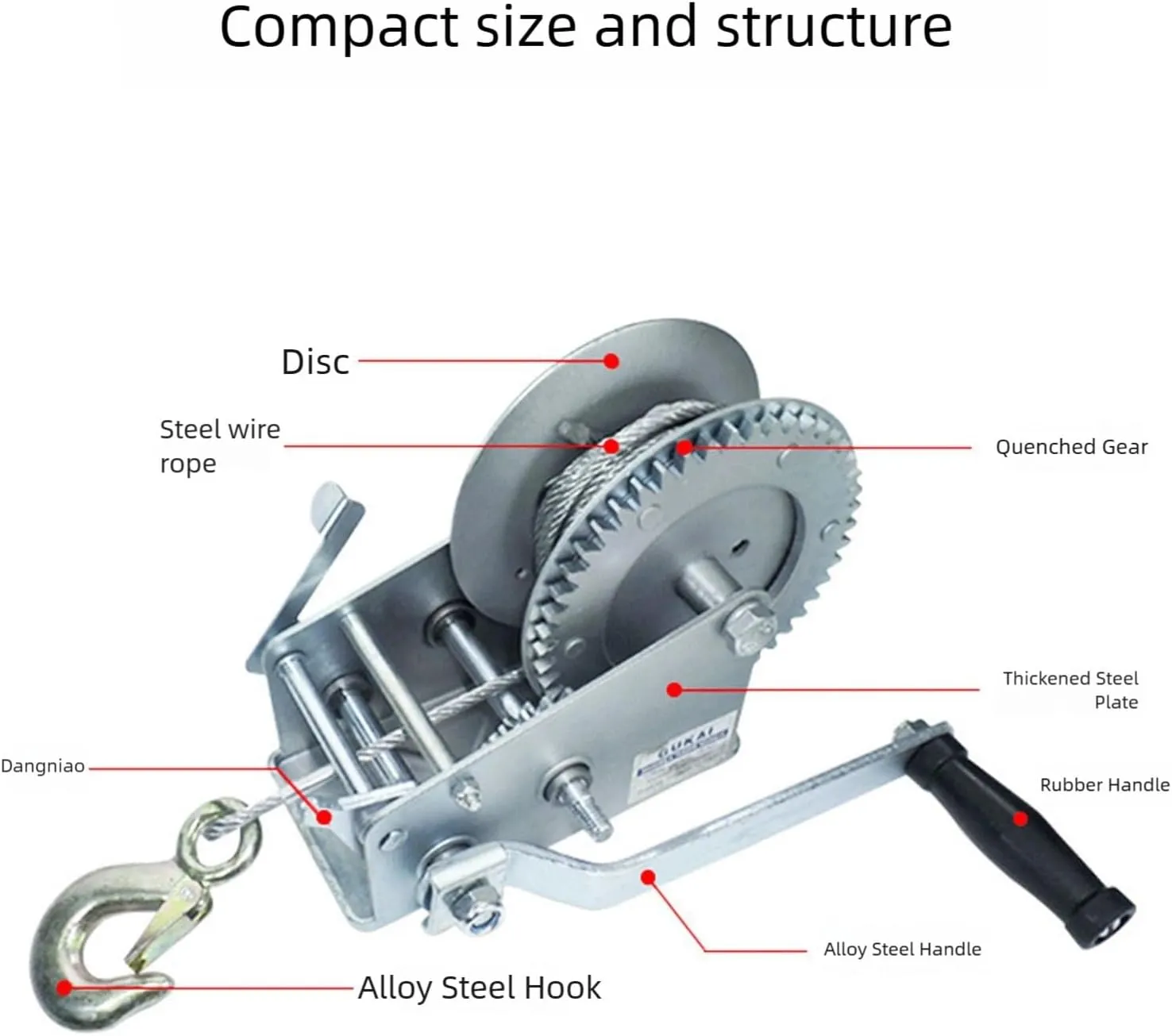 Alloy Steel Marine Winch 8m/26.2ft Wire Rope, 8:1 Gear Ratio Manual Hand Winch with Bi-Directional Lock for Boat Trailer Truck Towing